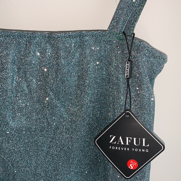 π Zaful Forever Young Small Glitter Tube/Tank/Halter Top Green/Blue π - Picture 3 of 3